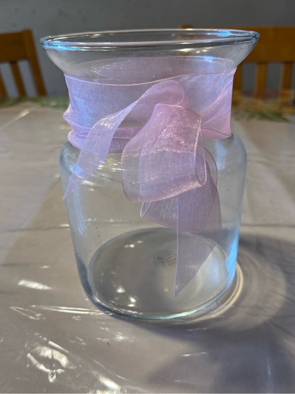 Glass Vase with Sheer Pink Ribbon from FTD- Been in storage